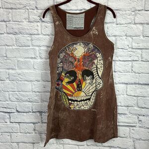 WearRaw Tank Top Women's Medium Brown Graphic Print Skull Grunge Rock